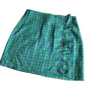 Topshop Check Frill Mini Skirt Sz 6 NWT‎ Green Plaid Ruffles Academia Preppy